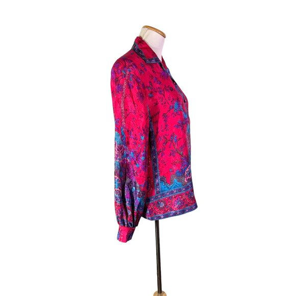 Vintage 80s Umi Collections by Anne Crimmins Size 12 Silk Blouse Peacock - Picture 6 of 13